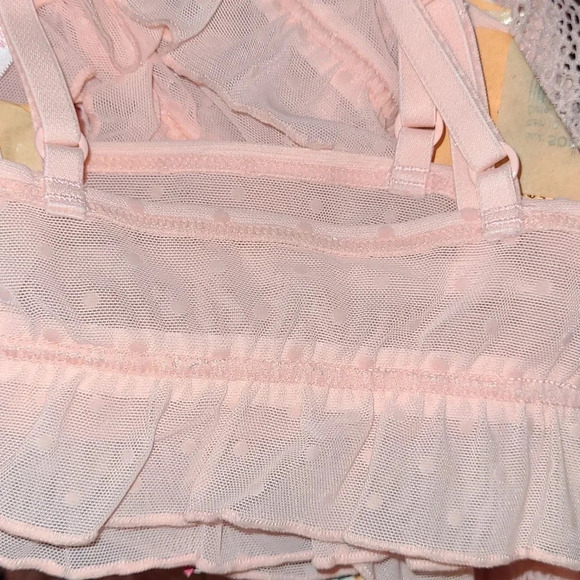 LARGE Xhiliration Flocked Dot Ruffle‎ Wire Free Lace Bralette DayDream Pink NWT - Picture 8 of 13